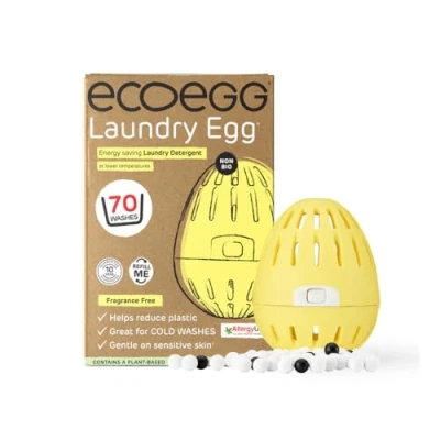 Image of Ecoegg Laundry Egg Detergent and Fabric Conditioner Replacement Non bio no enzymes, phosphates, palm oil, chlorine bleach Sensitive Skin Fragrance Free 70 Washes