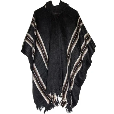 Image of Gamboa Handmade Alpaca Wool Poncho Men Hoodie Fleece Knitted Mexican Blanket