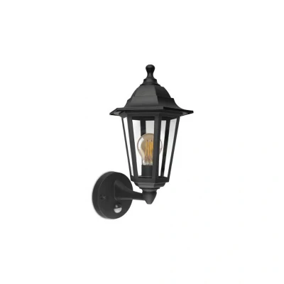 Image of Bottom Arm E27 Wall Lantern With PIR Black Kosnic Darwin
