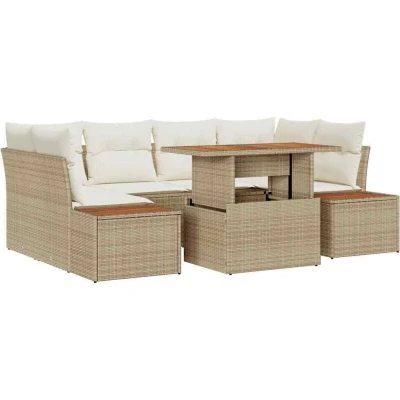 Image of Vidaxl 6 Piece Garden Sofa Set with Cushions Beige Poly Rattan