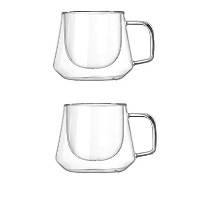 Image of RTWAY Double Wall Insulated Glasses Espresso Mugs with Handles, Coffee 200ml Set of 2, Glasses, Tea Cups, Latte Mugs, Cappuccino Cups