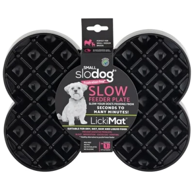 Image of LickiMat Small Slodog Suitable for Wet Food, Raw Kibble and Treats. Perfect Fun Feeder Medium Sized Dogs. No Gulp Frustration, Black.