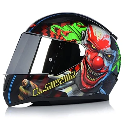 Image of Full Face Motorbike Helmet Motorcycle Adult Rider Biker Sports Crash LS2 FF353 RAPID HAPPY DREAMS GLOW IN THE DARK SCARY CLOWN + Silver Visor (L)
