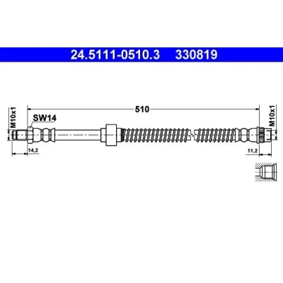 Image of 4620100QAH Brake Hose ATE 24.5111 0510.3 510mm M10x1mm RENAULT: MASTER 2 Kasten, Pritsche/Fahrgestell, Bus, NISSAN: Interstar Van