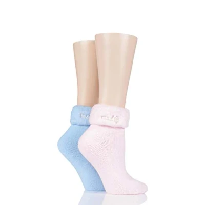 Image of 2 Pair Pink &amp; Blue Original Cosy Bed Socks Ladies 4 8 Elle