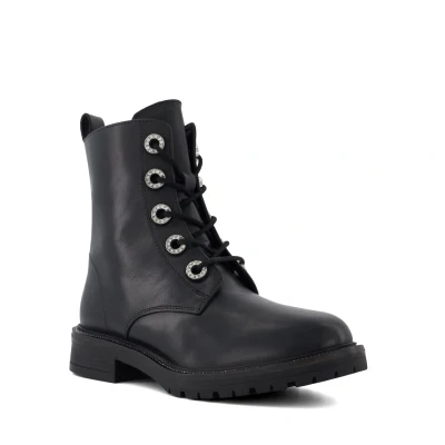 Image of Dune London Womens Ladies Jewel Eylet Biker Boots PRECIOUS 2 Black Leather (archived) Size UK 4