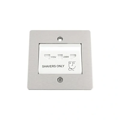 Image of Shaver Socket Dual Voltage 115V/230V Single Size Satin Matt Chrome Flat White Insert