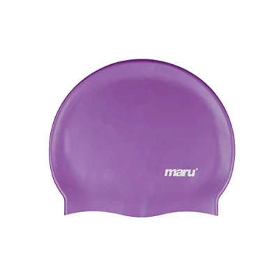 Image of MARU Swimming Hat, 100% Silicone Swim Cap, Unisex Adult Lightweight Caps for Men and Women, Comfortable Durable Hats Designed in the UK (Purple, One Size)