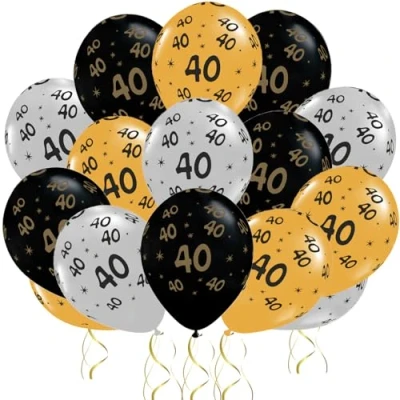 Image of Jwssor 40th Balloon for Men Women,15pcs Birthday Balloon,40th Black Gold Decoration