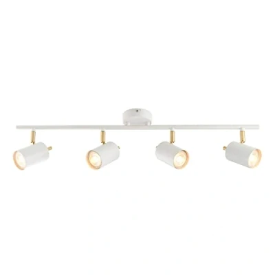 Image of National Lighting Quinn Modern Matt White with Brushed Gold Accent 4 Way Adjustable Straight Bar Ceiling Spotlight IP20 Rated LED GU10