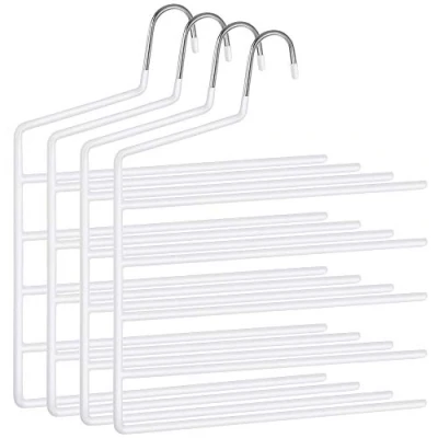 Image of SONGMICS Trousers Hangers, 5 Bar Clothes Set of 4, Space Saving, Open Ended, Non Slip Organisers for Jeans Towels Scarves, White CRI034W02