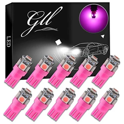 Image of GLL 10 Pack T10 501 LED Bulbs W5W 194 168 Pink 5 SMD 5050 Car Interior,Dashboard,Number Plate,Sidelights Boot Light (12 V)