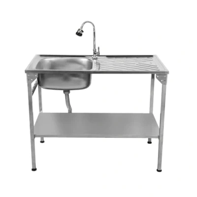 Image of Folding Camping Sink Stainless Steel with Flexible Tap Portable Hand Wash Basin Single Bowl RH Drainer Drainage Pipe Height Adjustable Feet Outdoor Free Carry Storage Bag Chopping Board &amp; 5 x Hooks