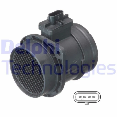 Image of 03P906461 Mass air flow sensor DELPHI AF10719 12B1 with housing VOLKSWAGEN: Polo V Hatchback, SEAT: Ibiza 4, SKODA: Fabia 2, 2
