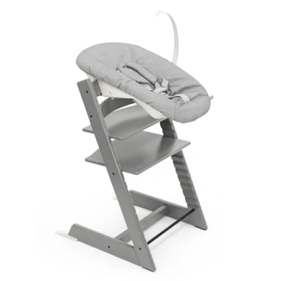 Image of Stokke Tripp Trapp Chair (Storm Grey) with Newborn Set (Grey) Cosy, Safe &amp; Simple to Use for Newborns Up 20 lbs