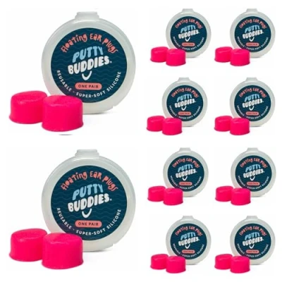 Image of Putty Buddies Floating Earplugs for Swimming &amp; Bathing (Invented by Physician) Keep Water Out (10 Pair) Hot Pink