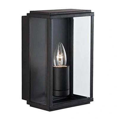 Image of Searchlight 8204BK Box Black Outdoor Modern Rectangular Lantern Flush Wall Light with Bevelled Glass IP44 Exterior Rating Garden Walls Fencing Patio Lighting Free Air Freshener Promo