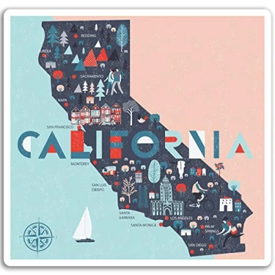 Image of 2 x 10cm California USA Vinyl Stickers America Sticker Laptop Luggage #17102 (10cm Wide)