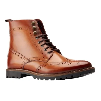 Image of Base London Men&#039;s Boone Brogue Boots, Tan, 11 UK