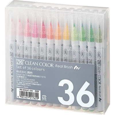 Image of Kuretake Clean Color Real Brush Watercolour Pens (Set Of 36 Colours)