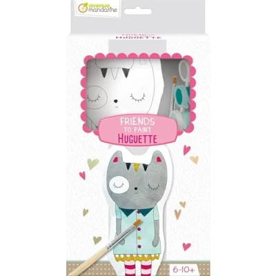 Image of Avenue Mandarine Ref PP033C Friends to Paint Painting Kit Huguette the Cat 24cm Printed Cotton Animal, Full Instructions Supplied, Suitable for Ages 6+