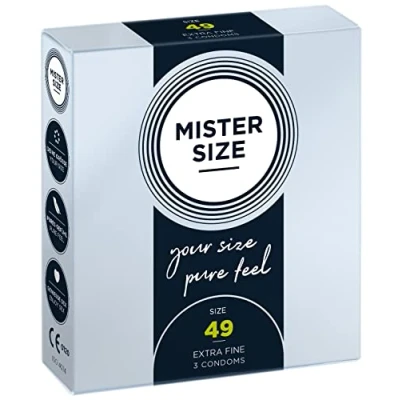 Image of MISTER Size 49mm Ultra Sensitive Condoms for Men Extra Thin, fine/Made from 100% Natural Rubber Latex in Your XS S/Real Feel Pack of 3