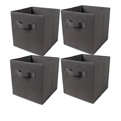Image of BonChoice Foldable Storage Cubes Boxes Pack of 4 with Handle for Home Organization, Fabric Wardrobe Box Organizer Basket Bins Clothes Bedding Toys Towels, Collapsible &amp; Durable Dark Grey
