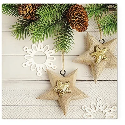 Image of 3 Ply Xmas Tissue Paper Serviettes Christmas Napkins for Decoupage 33cm x (Pack of 20) (Eco Stars)