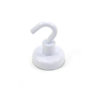 Image of FIRST4MAGNETS 25mm White Painted Neodymium Hook Magnet with M5 for Fridge, Whiteboard, Noticeboard, Filing Cabinet or Office Diameter x 36.5mm High 20kg Pull Pack of 20