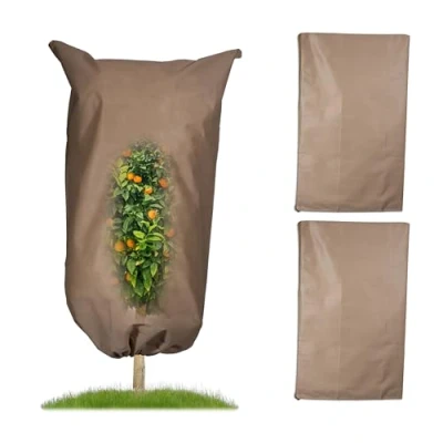 Image of Relaxdays Plant Cover, Set of 3, for Winter, L: 180 x 120 cm, Prevent Frost, Protect Flowerbed, Fleece, Beige