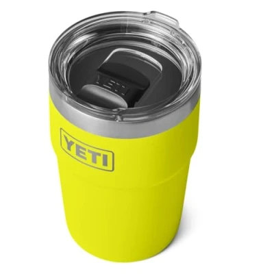 Image of YETI Rambler Cup, Vacuum Insulated Stainless Steel Stackable Cup with Magslider Lid, Firefly Yellow, 16 oz (475 ml)