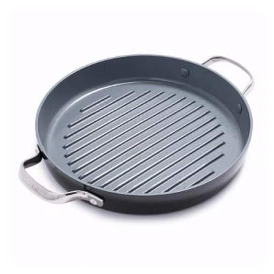 Image of GreenPan Valencia Pro Hard Anodised Healthy Ceramic Non Stick 28 cm Round Grill Pan, PFAS Free, Induction, Oven Safe, Grey