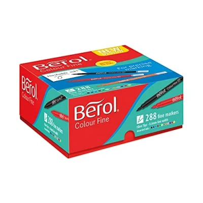 Image of Berol Felt Tip Colouring Pens Fine Point (0.6mm) Assorted Colours with Washable Ink Class Pack of 288 Markers