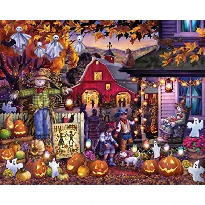Image of Vermont Christmas Company Halloween Barn Dance Jigsaw Puzzle 1000 Piece Large Puzzles for Adults &amp; Families Randomly Shaped Fully Interlocking Pieces