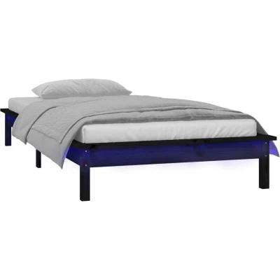 Image of vidaXL LED Bed Frame without Mattress Black 75x190 cm Small Single Solid Wood