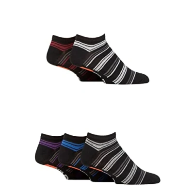 Image of Mens 5 Pair Farah Striped Regenerated Cotton Trainer Socks Black / Stripe 6 11