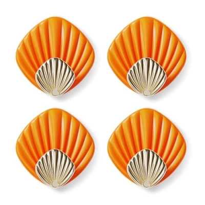 Image of RICOO Self Adhesive Hooks for Bathroom Towels, Robes, Coats, HP004 O Stick On Wall and Door Hooks, Modern Design in Shell Shape, 4 Pack, Strong Hanging Essentials, Orange