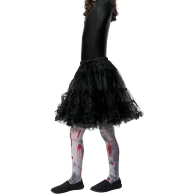 Image of Smiffys Zombie Dirt Tights, Child, Grey with Blood Splatter, Age 6 12, Children&#039;s Tights and Petticoats Fancy Dress, Dress Up Accessories