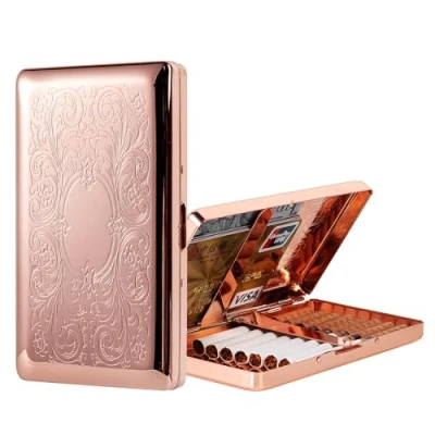 Image of Beautiful Stylish Simple Unilateral Metal Ladies and Men&#039;s Cigarette Case,Holds 20 120&#039;s Capri Cigarettes (Patterned Pink, 20pcs 120&#039;s)