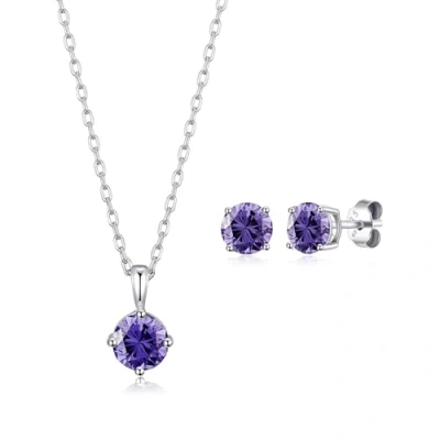 Image of Philip Jones Sterling Silver February (Amethyst) Birthstone Necklace &amp; Earrings Set Created with Zircondia® Crystals