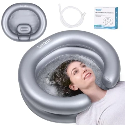 Image of LOKFEHRE Portable Inflatable Hair Washing Basin for Bedridden Wash in Bed with Shampoo Bowl.Hair Elderly,Disabled,Injured,Ideal Sink Locs Detox