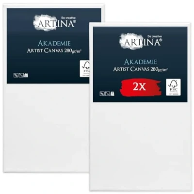 Image of Artina 2pcs Paint Canvas Set 60x100 cm FSC® for Painting 100% Cotton Stretcher Frame 280 g/m² Blank Canvases Art Acrylic, Watercolour &amp; Oil Large Akademie