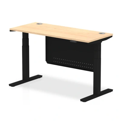 Image of Air 1400x600 Height Adjustable Desk Maple CP Black Leg Modesty Panel
