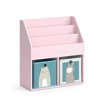 Image of Vicco Kids&#039; shelf Luigi, Pink, 72 x 79 cm with 2 folding boxes (bear, sheep)