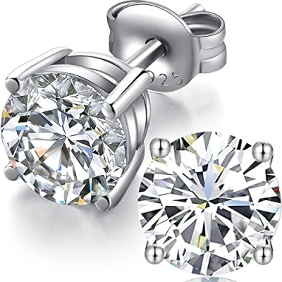 Image of Mens Earrings Silver Diamond Men Women Stud Cubic Zirconia White Gold Sterling Tiny 6mm