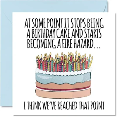 Image of Funny Birthday Cards for Men Women Fire Hazard Rude Card Mum Dad Sister Brother Daughter Son Grandad Nan, 145mm x Greeting Cards, Joke Humour 30th 40th 50th Bday