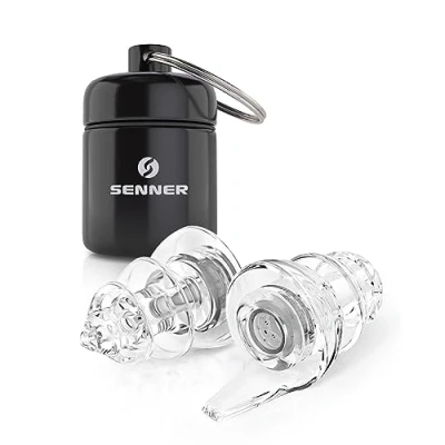 Image of Senner ® PartyPro Earplugs for Music &amp; Musicians Ear protection Festivals, Concerts, Parties, and Clubs Transparent Party plugs with 18 dB Noise Reduction Includes Aluminum Case