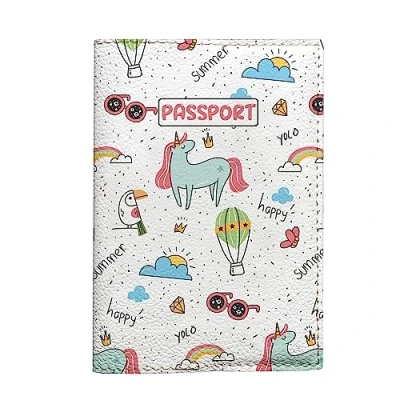 Image of Cute Unicorn Passport Holder, White Cover for Kids, Funny Summer Stylish Case Documents, Rainbows Polka Dots