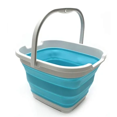 Image of SAMMART 10L Collapsible Rectangular Handy Basket/Bucket (Grey/Bright Blue)