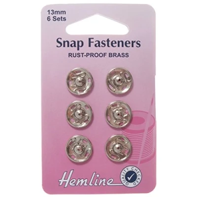 Image of Hemline Snap Fasteners Nickel Silver, Size 13mm, 6 sets